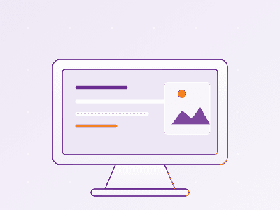 Illustration of a desktop monitor showing a dashboard with charts and text lines