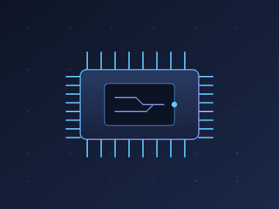 Illustration of a processor chip with pins on all four sides