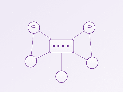 Illustration of a central switch connected to five network nodes