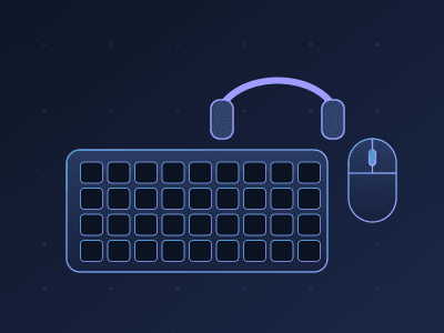 Illustration of a keyboard, mouse and headset