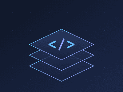 Illustration of three stacked layers with a code symbol